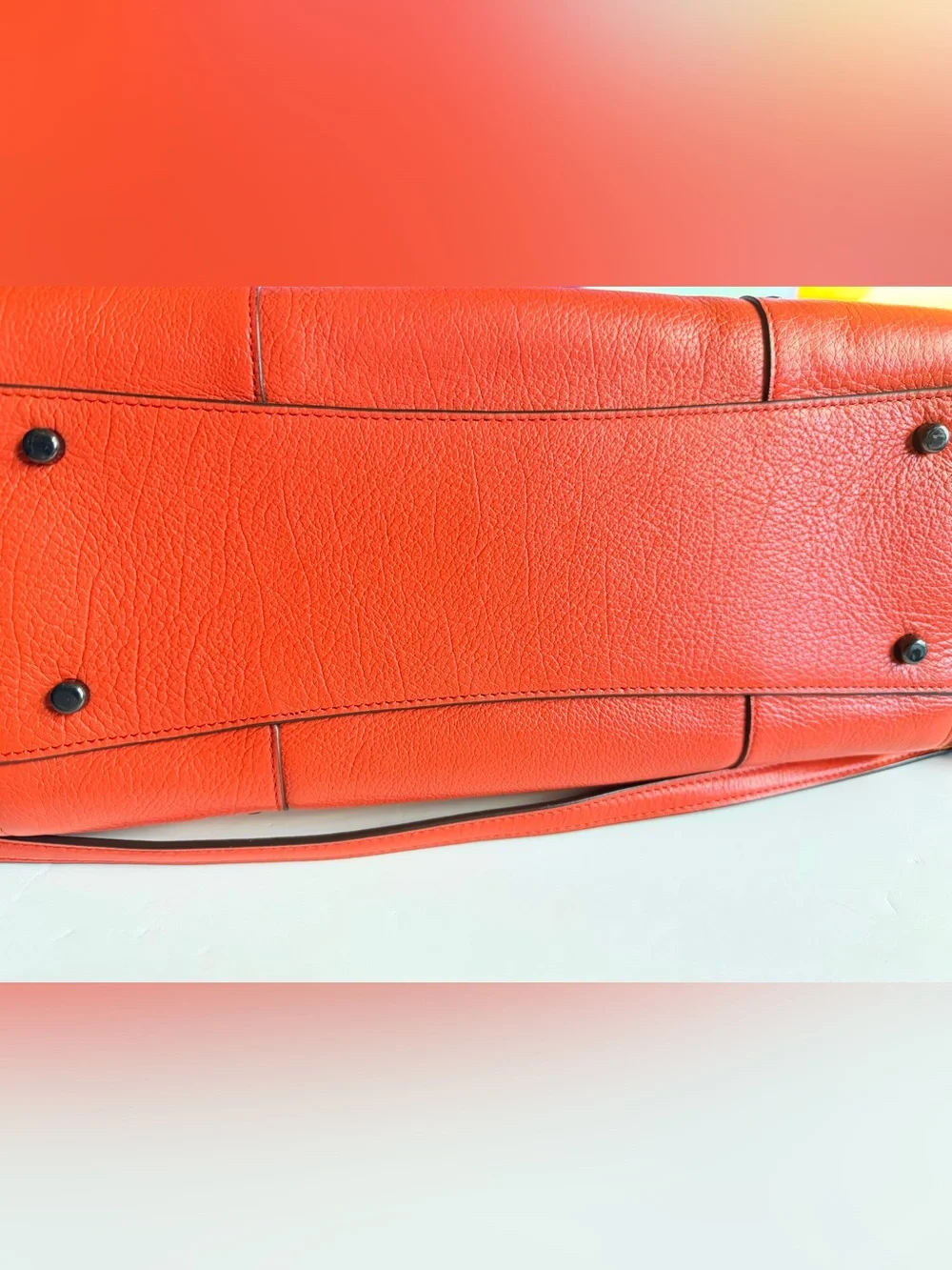 Coach Mercer Red/Orange Pebbled Leather Satchel 2 way handbag